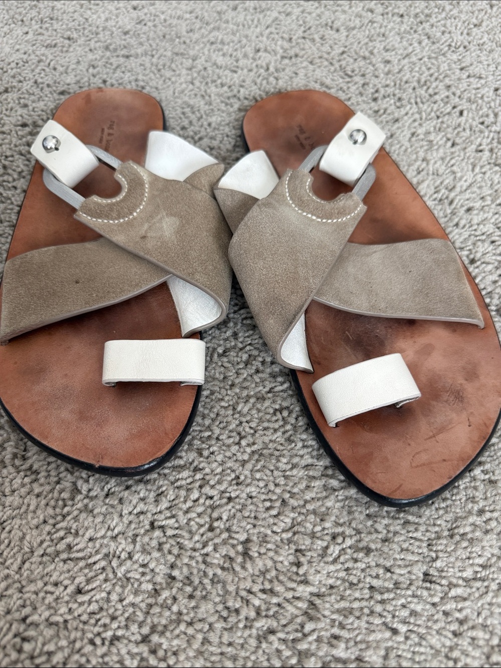 Rag & Bone Women’s Leather and Suede Crisscross Slide Sandals - White & Taupe 39